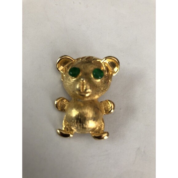 Unbranded Jewelry - Vintage Gold Tone Teddy Bear Brooch With Rhinestone Eyes